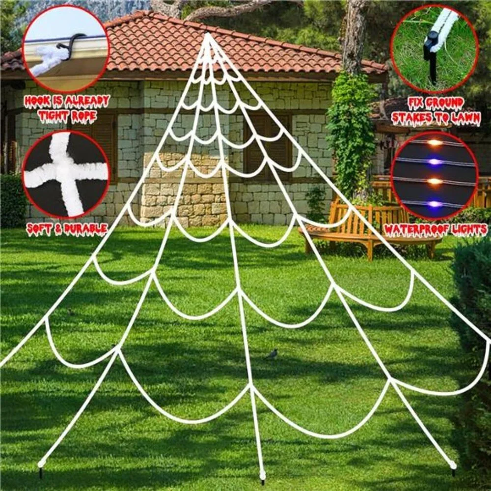 Halloween Decorations Outdoor Spiders WebLights:150 Purple&Orange LED LightDecor
